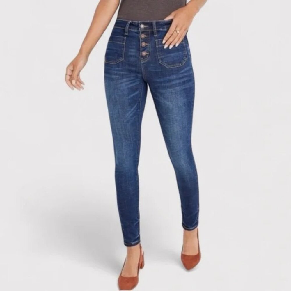 Judy Blue Skinny Fit High Waist Jeans Womens Size 18W Button Fly Dark Wash Denim